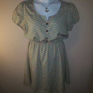 Rue21 Chevron Mint and Coral Puff Sleeve Dress
